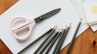 stationery for sketching and drawing on wooden table