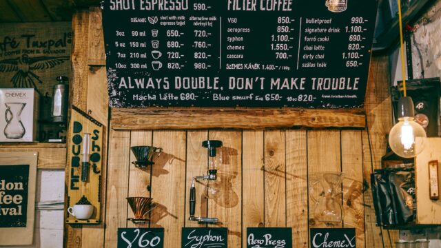 cozy coffee house with creative decorated menu board